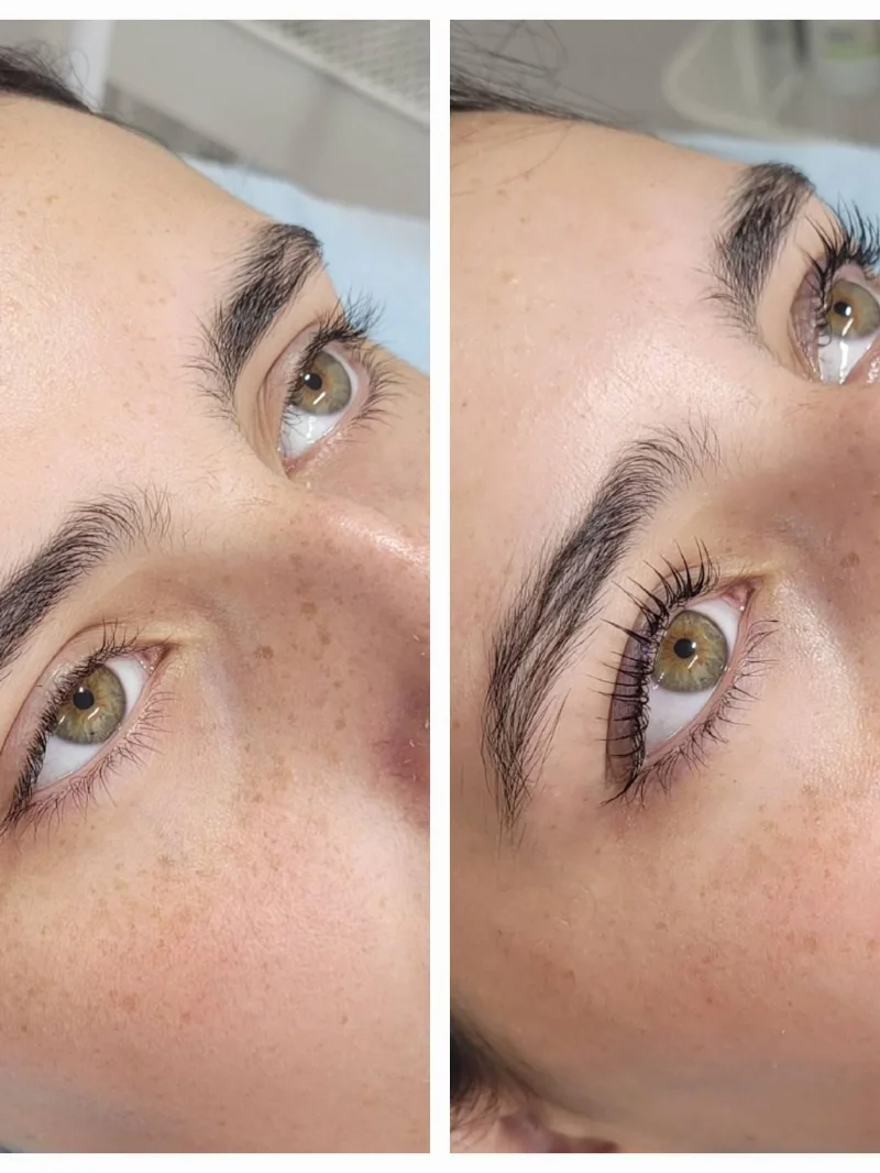 Antes y después de tratamiento de cejas y pestañas
